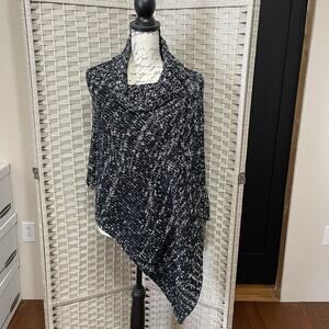 EILEEN FISHER Cowl Neck Poncho Sweater One Size Black Organic Cotton Chunky Knit